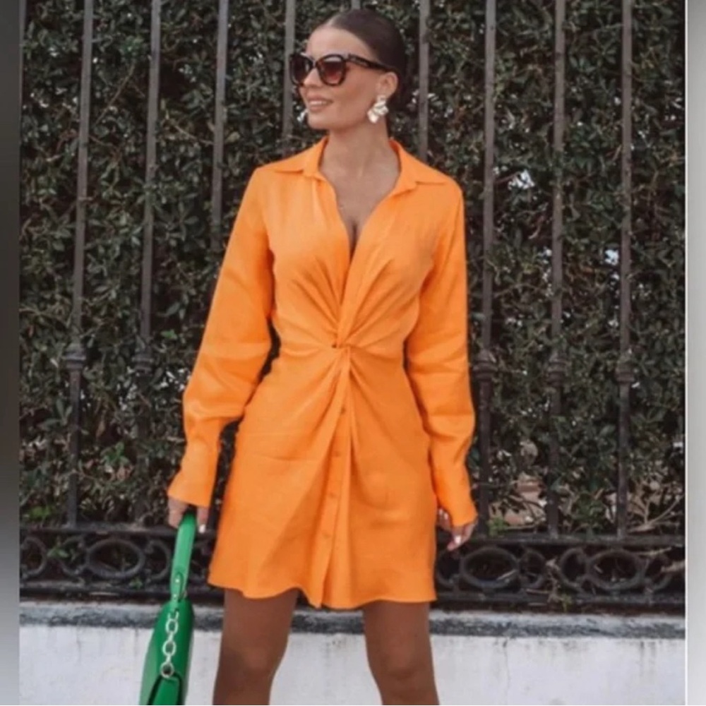 Zara Satin Knot Orange Mini Dress